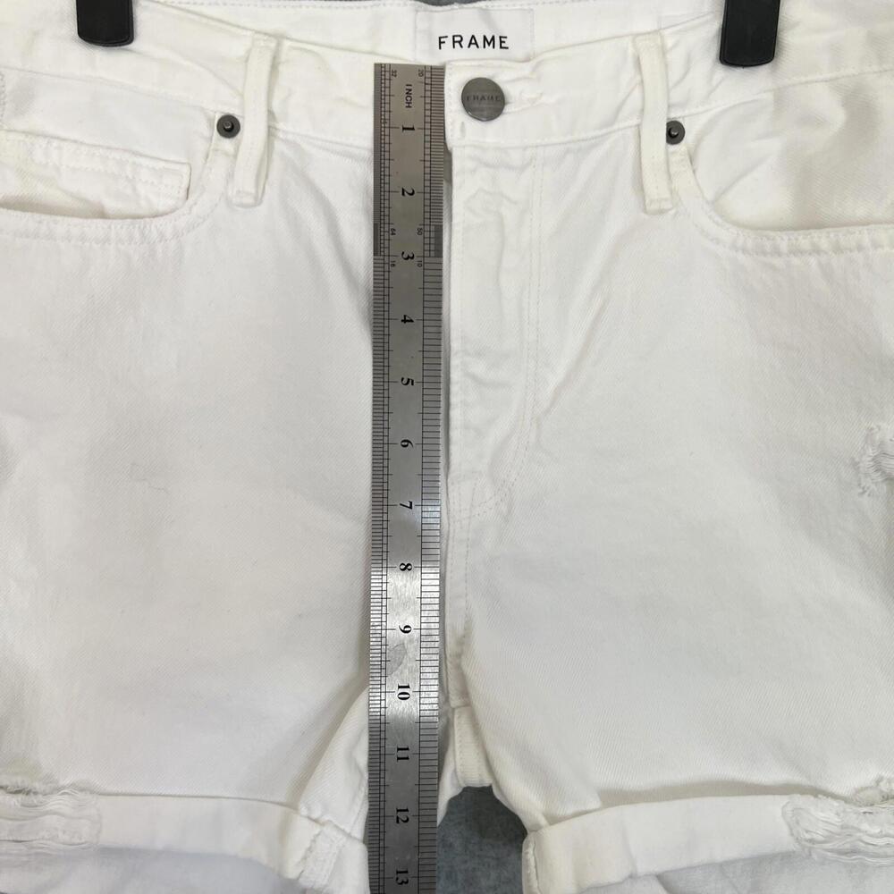 Frame Womens Le Beau Jean Shorts Size 25 White Distressed High Rise Cuffed - Picture 3 of 13